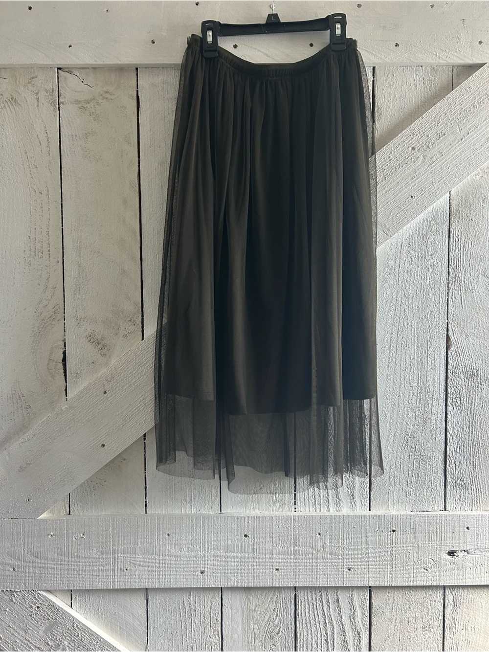 Women's green Layered Mesh Midi Skirt
